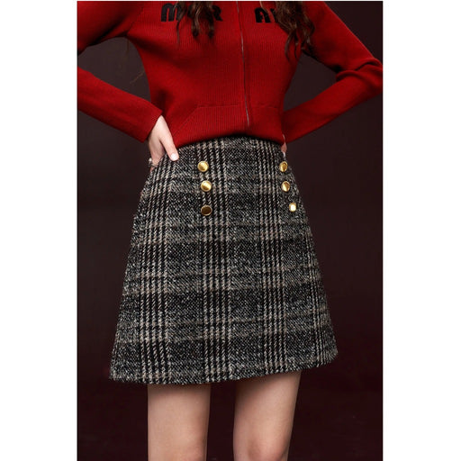 gray plaid mini skirt, view 2 - MRSLM