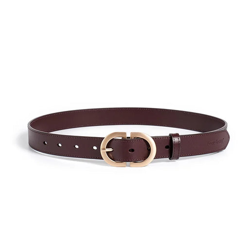 Women's cow leather belt with retro oval buckle, view 2 - MRSLM