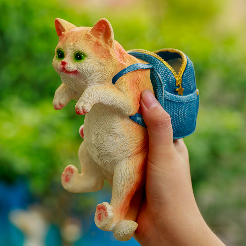 cat backpack garden statue, view 5 - MRSLM