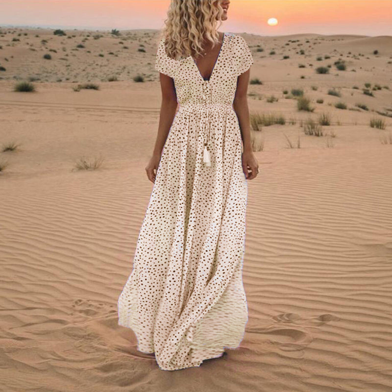 polka dot bohemian beach dress, view 6 - MRSLM