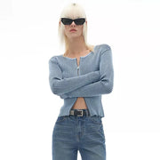 elegant knit cardigan with two-way zipper, view 5 - MRSLM