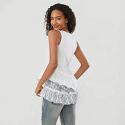 floral lace patchwork tank top, view 6 - MRSLM