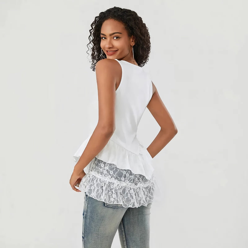 floral lace patchwork tank top, view 6 - MRSLM