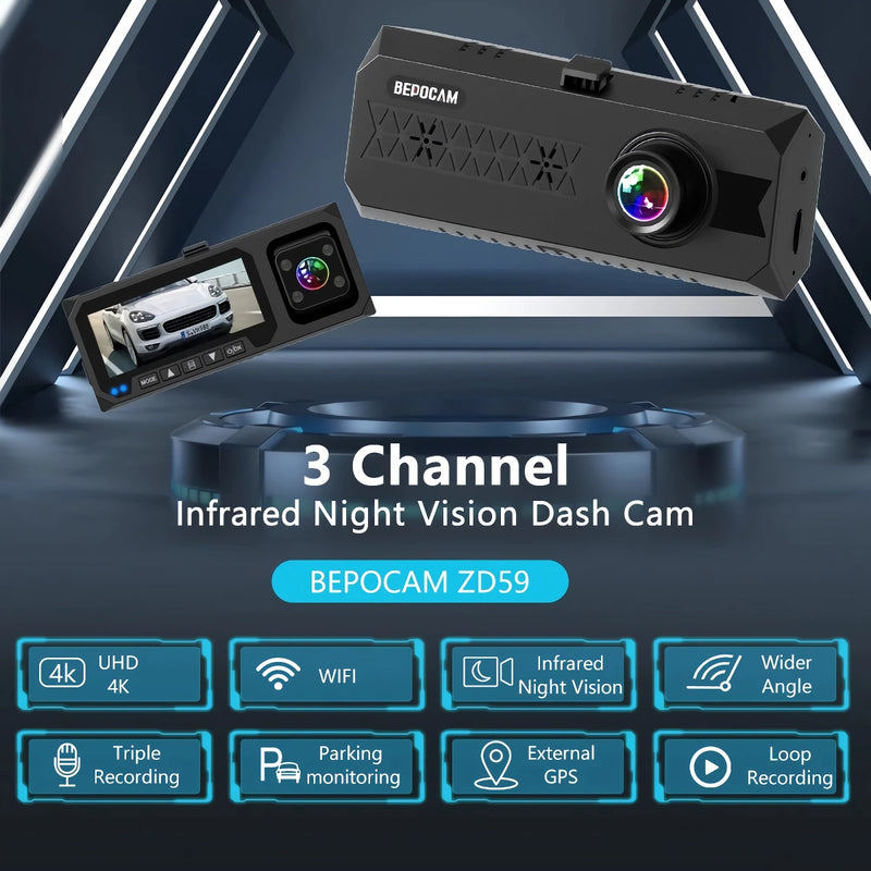 3 lens wifi dash camera, view 3 - MRSLM