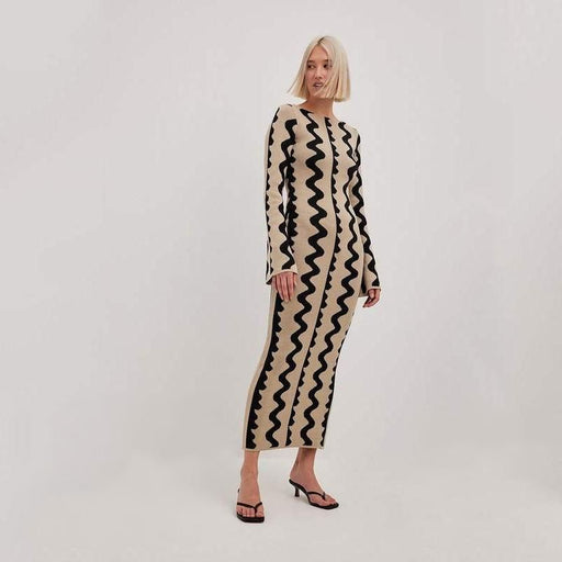 Striped knit O-neck midi dress - MRSLM