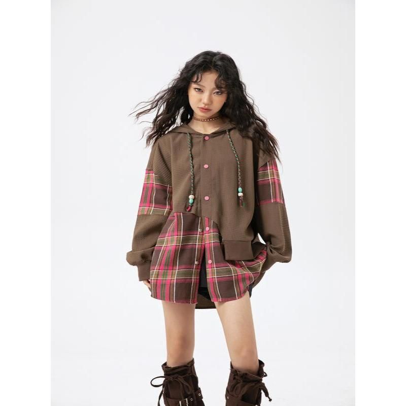 women's hooded patchwork jacket, view 6 - MRSLM