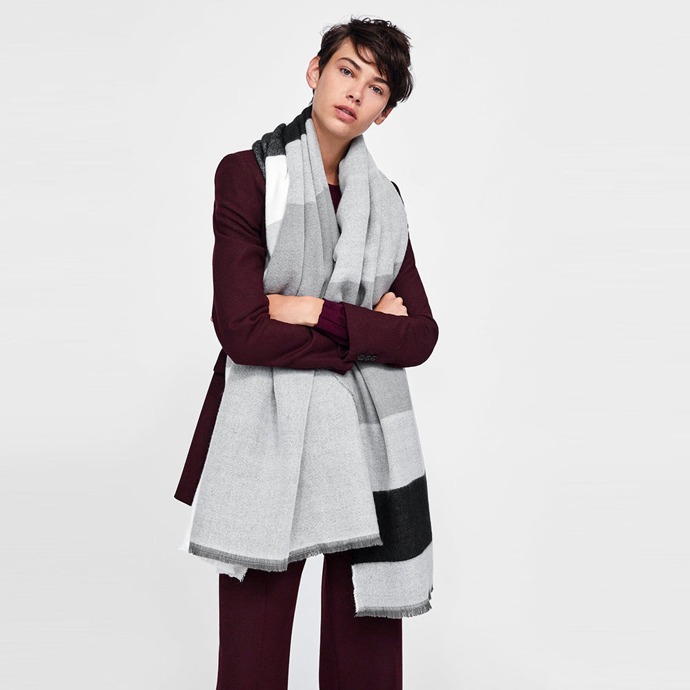 Oversized Plaid Faux Cashmere Scarf