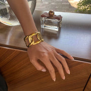 gold plated oval cuff bracelet, view 7 - MRSLM