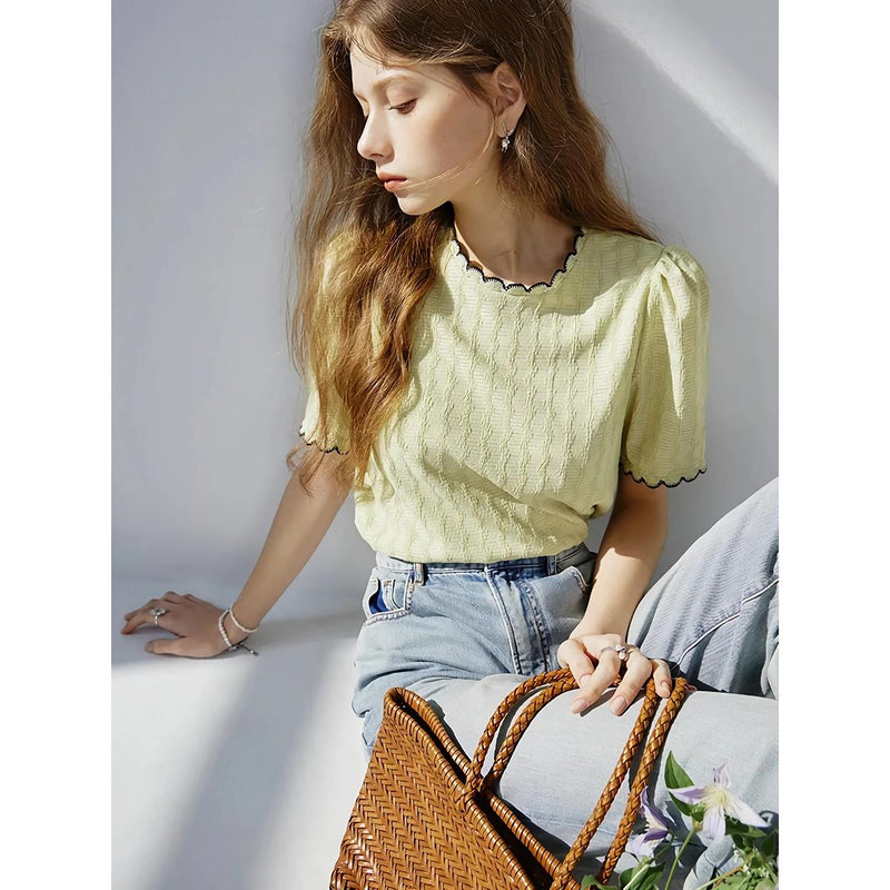 lace neckline knitted top, view 7 - MRSLM