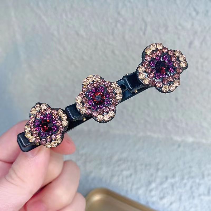 floral crystal braided hair clips, view 2 - MRSLM