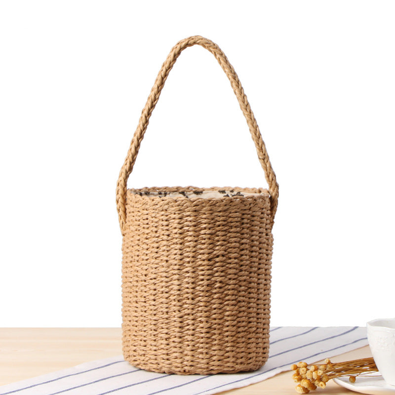 hand-made straw bucket bag, view 2 - MRSLM