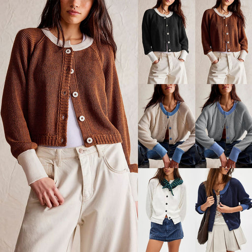 contrast color knit button coat for women - MRSLM