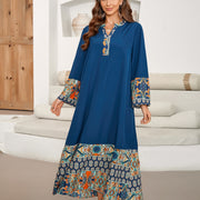 printed long v-neck chiffon dress - MRSLM