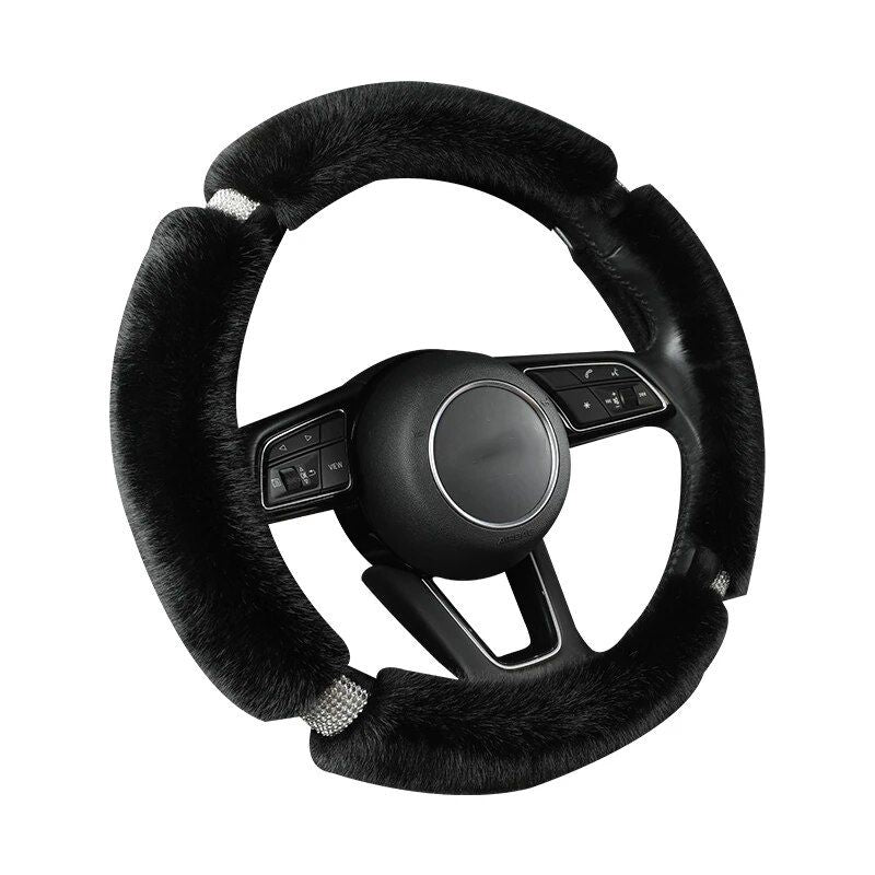 Luxury Anti-Slip Suede Fur Diamond Steering Wheel Cover