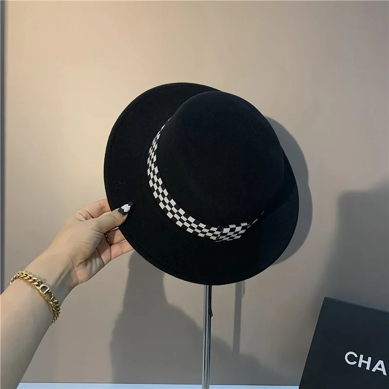 checkerboard wool fedora hat, view 5 - MRSLM