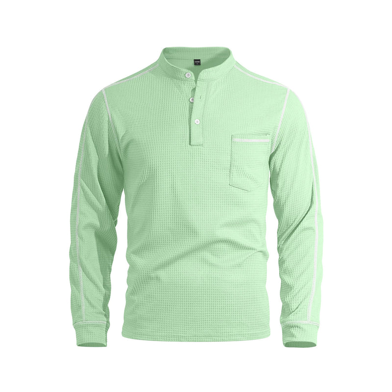 Men's long-sleeve waffle-knit henley shirt, view 10 - MRSLM