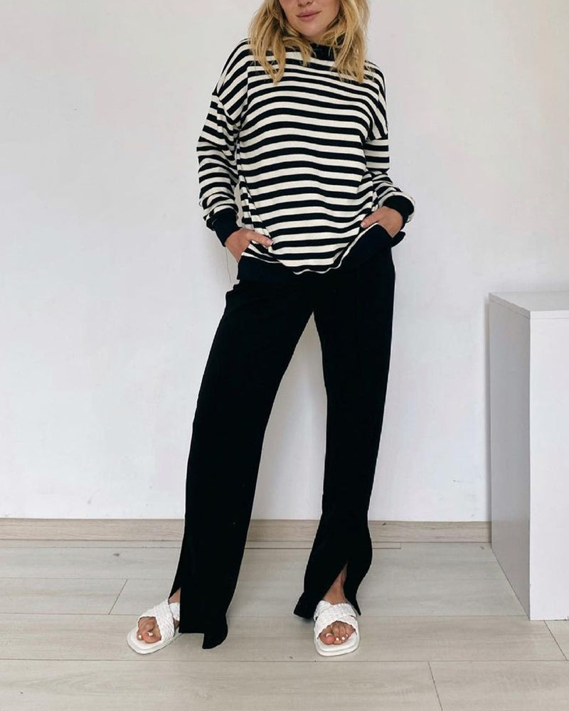 Yiyiyouni Knitted Thick Casual Striped Pullovers Women