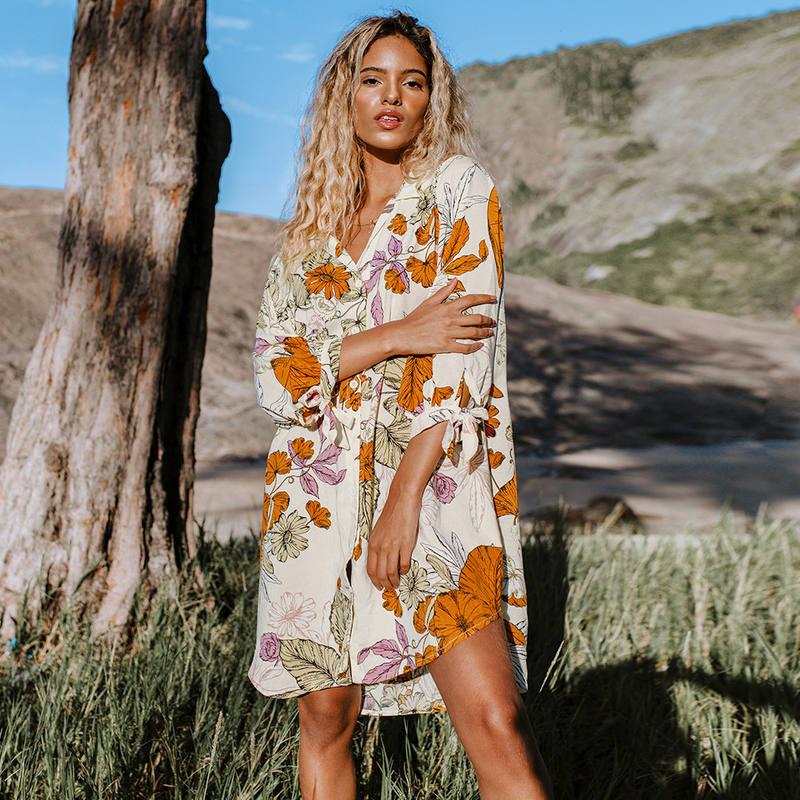 floral buttoned beach tunic dress, view 2 - MRSLM