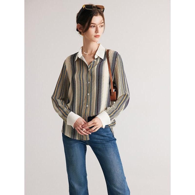 striped mulberry silk blouse, view 5 - MRSLM