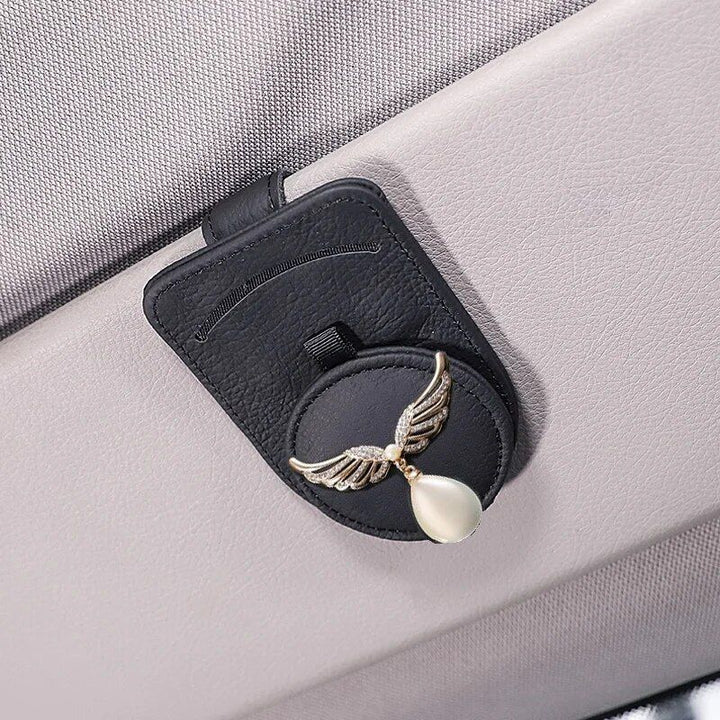 Luxury Leather Car Visor Sunglass and Card Holder with Diamond Crown