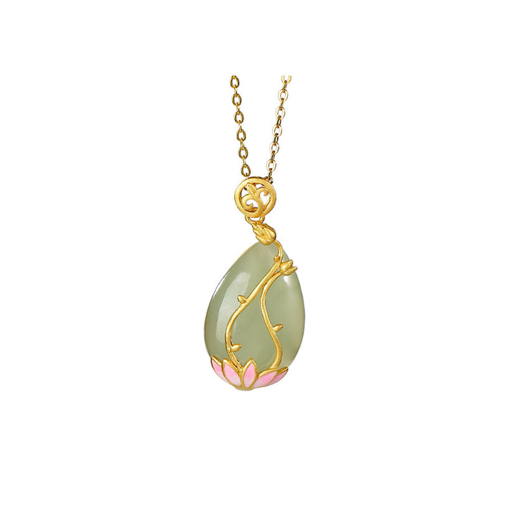S925 Pure Silver Gold-plated Natural Hotan Jade Sapphire Pendant