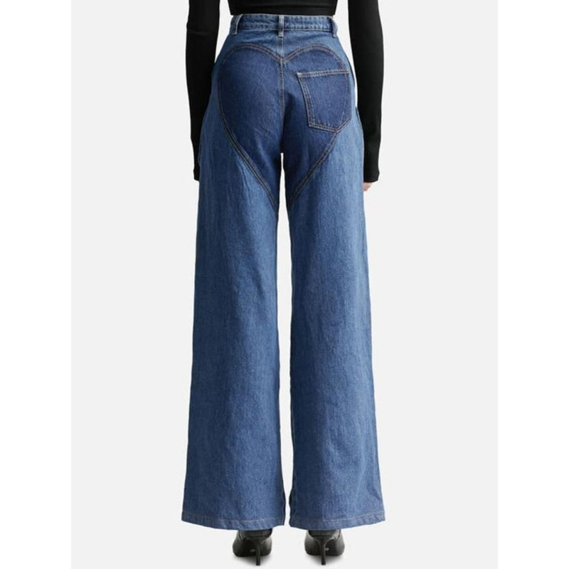 high waist contrast straight denim jeans, view 5 - MRSLM