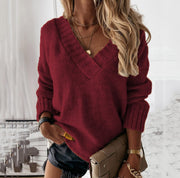 solid color v-neck pullover sweater, view 8 - MRSLM
