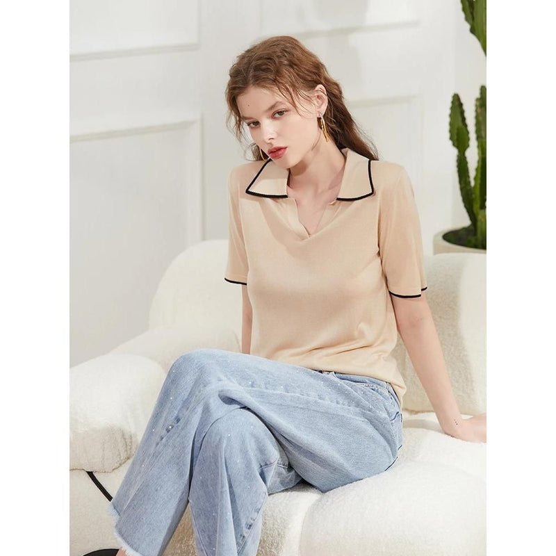 women's silk-blend knitted t-shirt, view 5 - MRSLM