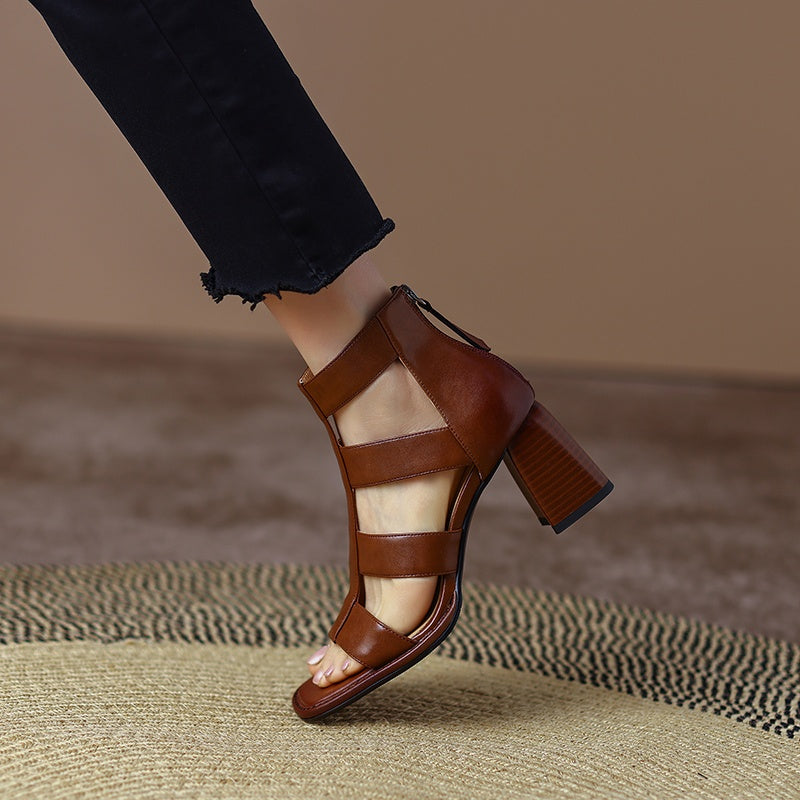 leather gladiator sandals with square heel, view 9 - MRSLM