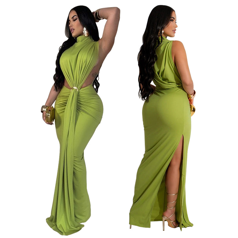 side split sleeveless long dress, view 2 - MRSLM