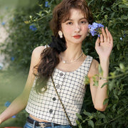 u neck plaid sleeveless vest - MRSLM