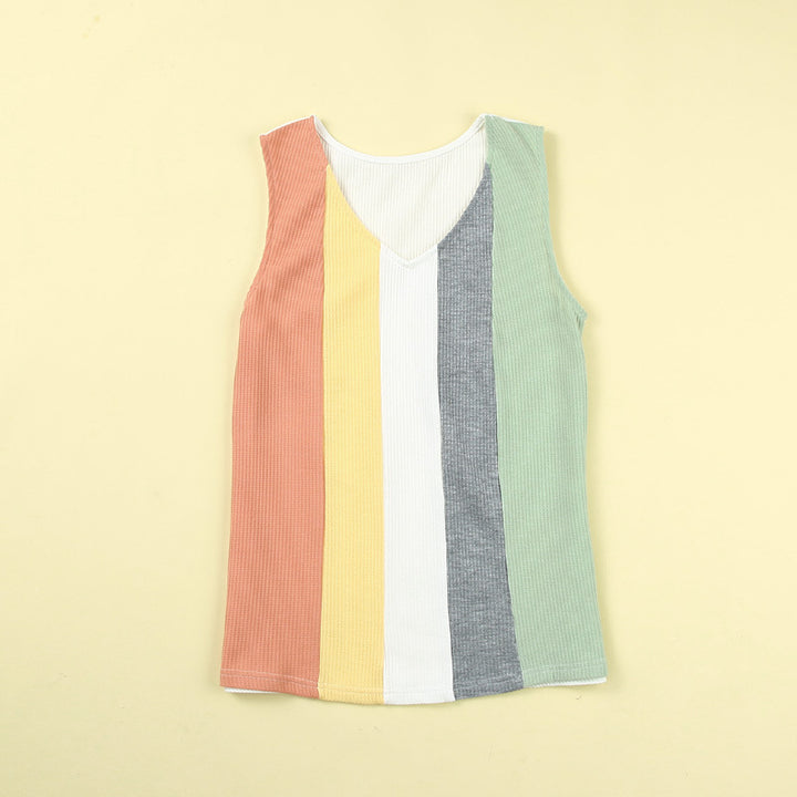 Waffle Contrast Color Top Women's Sleeveless Vest Women