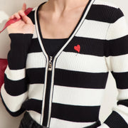 striped V-neck zip cardigan, view 2 - MRSLM