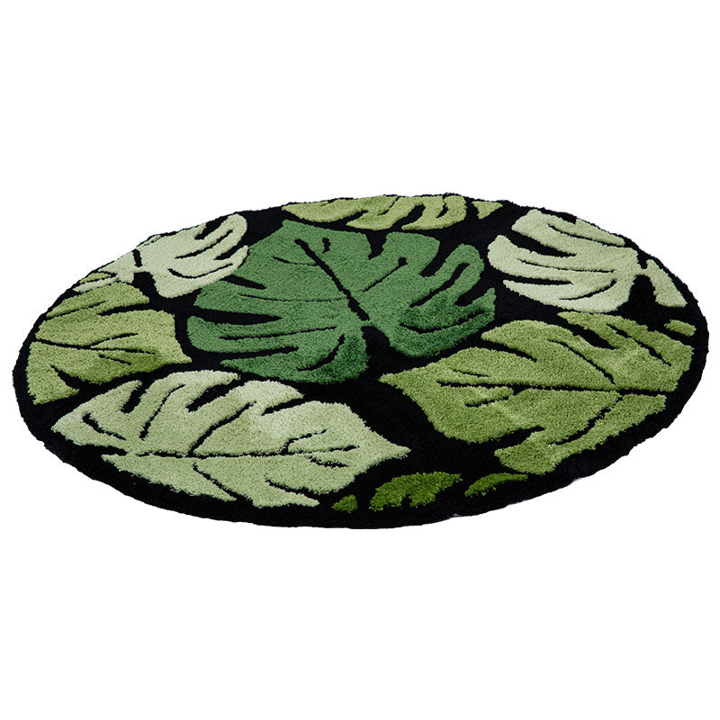 round green monstera leaf plush rug, view 4 - MRSLM