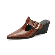 leather wedge mules, view 3 - MRSLM