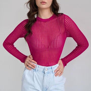 striped see-through knit top, view 6 - MRSLM