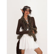 faux fur patchwork knit cardigan, view 3 - MRSLM