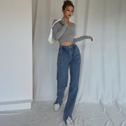 front slit high waist mop jeans, view 8 - MRSLM