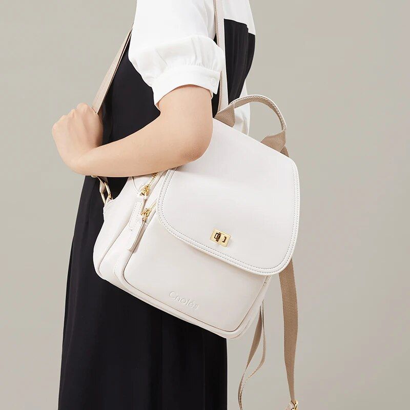 cream leather backpack, view 2 - MRSLM