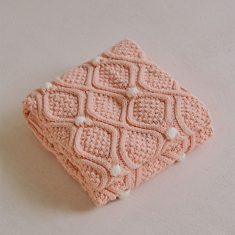 chunky knit blanket with pompons, view 10 - MRSLM