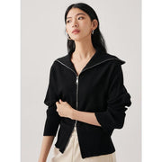 black silk-cotton blend cardigan with zipper, view 4 - MRSLM