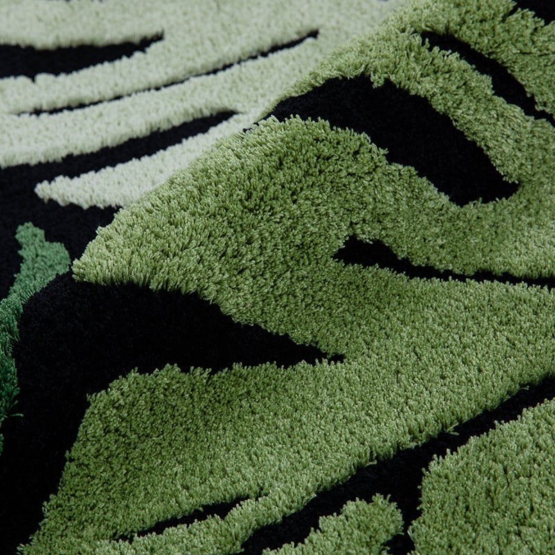 round green monstera leaf plush rug, view 7 - MRSLM