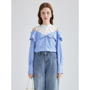 striped off-shoulder blouse, view 3 - MRSLM