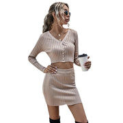 women's slim knit top and short skirt set, view 6 - MRSLM