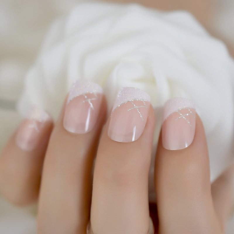 iridescent white glitter french nails, view 7 - MRSLM