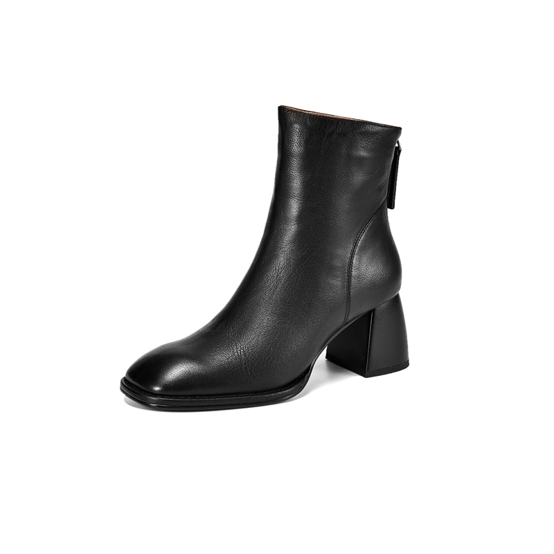 women's leather chunky heel ankle boots, view 3 - MRSLM