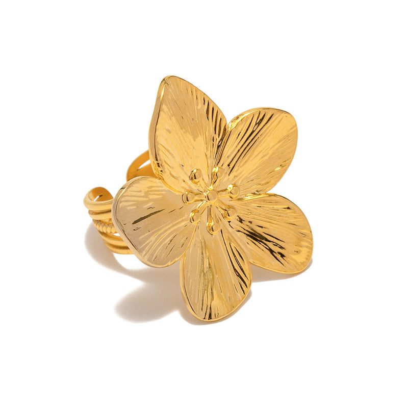 18K gold-plated open floral statement ring, view 2 - MRSLM