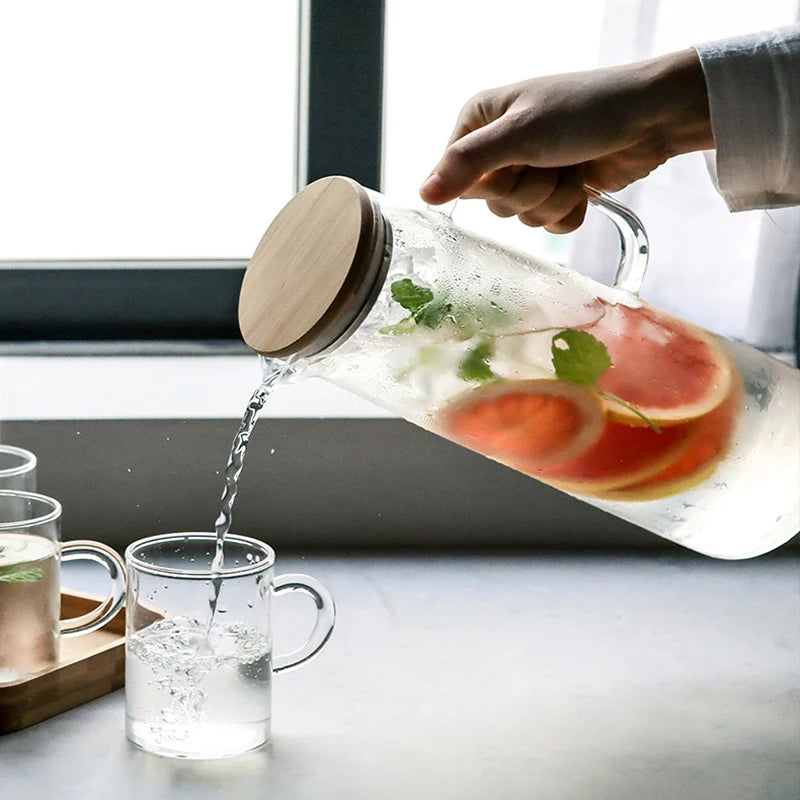 thickened glass kettle with bamboo lid, view 6 - MRSLM