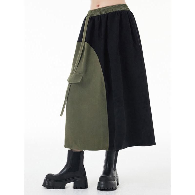 green and black asymmetric A-line skirt, view 4 - MRSLM