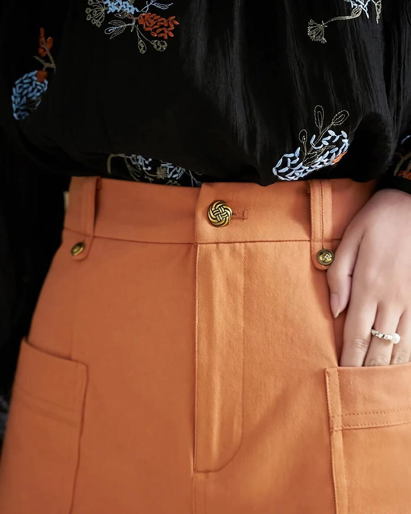 orange high-waist A-line skirt, view 5 - MRSLM